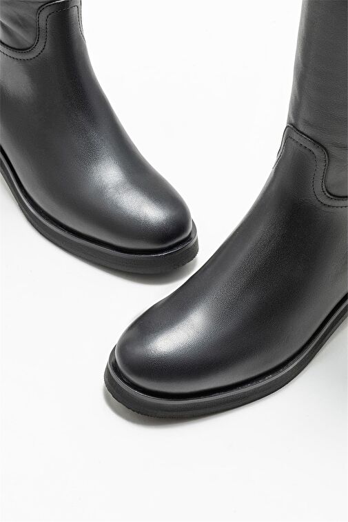 Siyah Deri Kadın Düz Çizme - Görsel 4