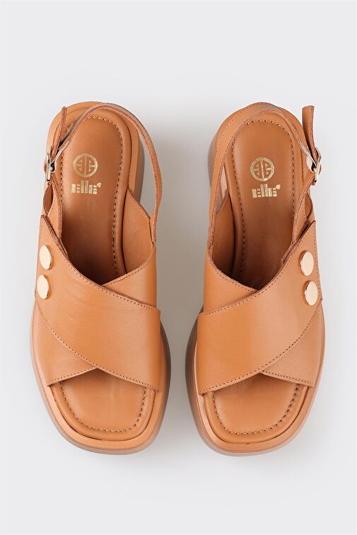 Taba Deri Kadın Dolgu Topuklu Sandalet - Görsel 5