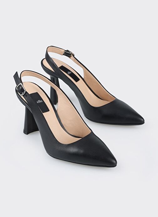 Siyah Deri Kadın Topuklu Ayakkabı - Görsel 3