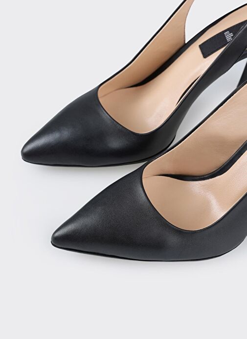 Siyah Deri Kadın Topuklu Ayakkabı - Görsel 5