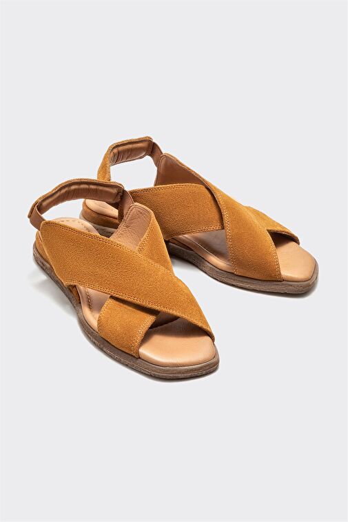 Taba Deri Kadın Düz Sandalet - Görsel 3