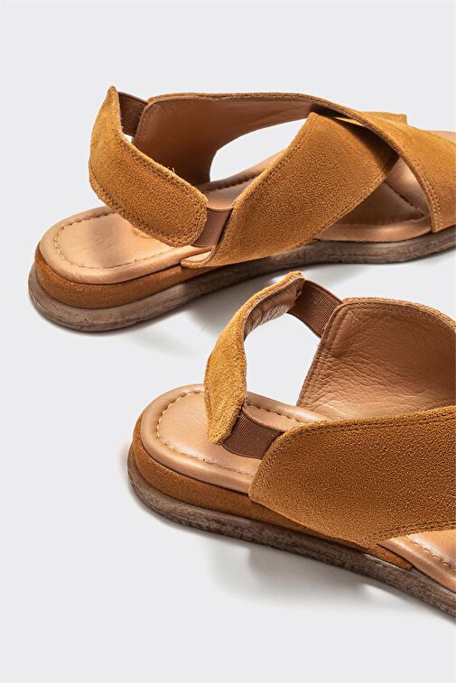 Taba Deri Kadın Düz Sandalet - Görsel 5