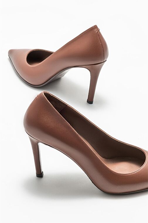 Kahve Deri Kadın Stiletto - Görsel 5