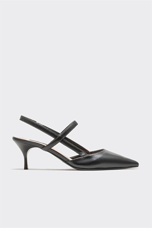 Siyah Deri Kadın Topuklu Ayakkabı - Görsel 3