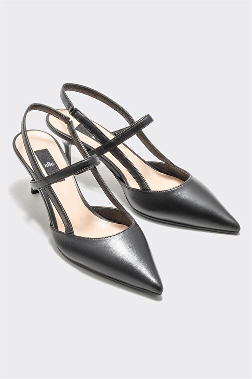 Siyah Deri Kadın Topuklu Ayakkabı - Görsel 2