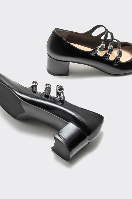 Siyah Deri Kadın Topuklu Ayakkabı - Görsel 5