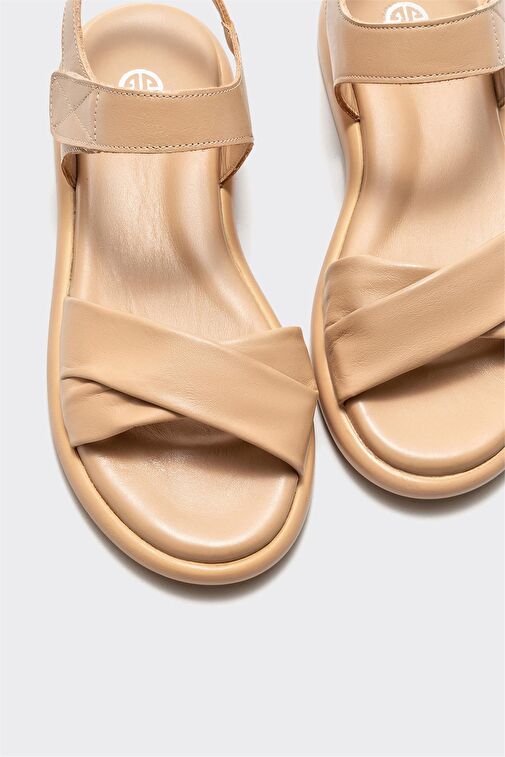 Naturel Deri Kadın Düz Sandalet - Görsel 4