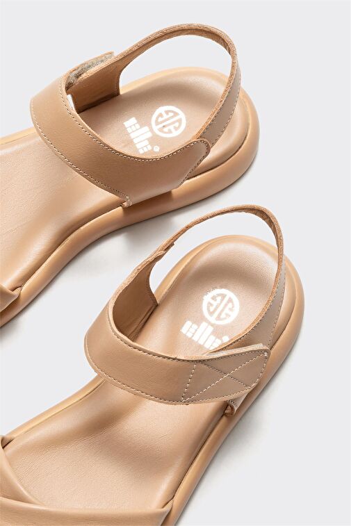 Naturel Deri Kadın Düz Sandalet - Görsel 5