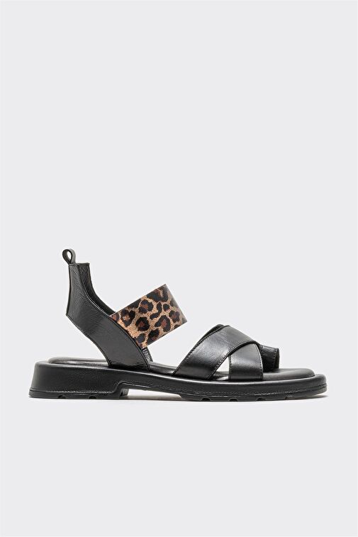 Siyah Deri Kadın Parmak Arası Sandalet - Görsel 2