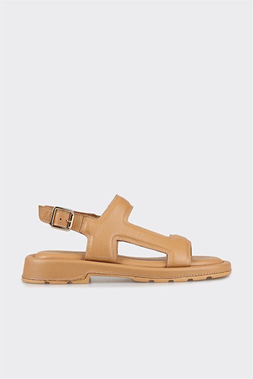 Naturel Deri Kadın Düz Sandalet - Görsel 2