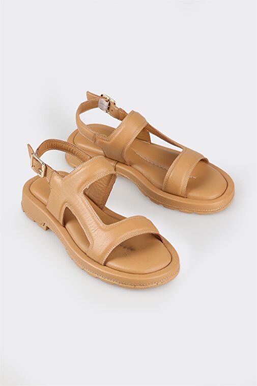 Naturel Deri Kadın Düz Sandalet - Görsel 3