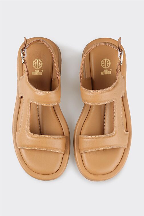 Naturel Deri Kadın Düz Sandalet - Görsel 5