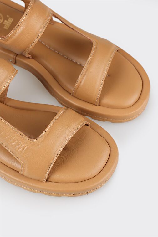 Naturel Deri Kadın Düz Sandalet - Görsel 6