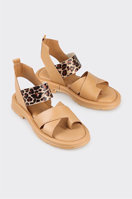 Naturel Deri Kadın Parmak Arası Sandalet - Görsel 3