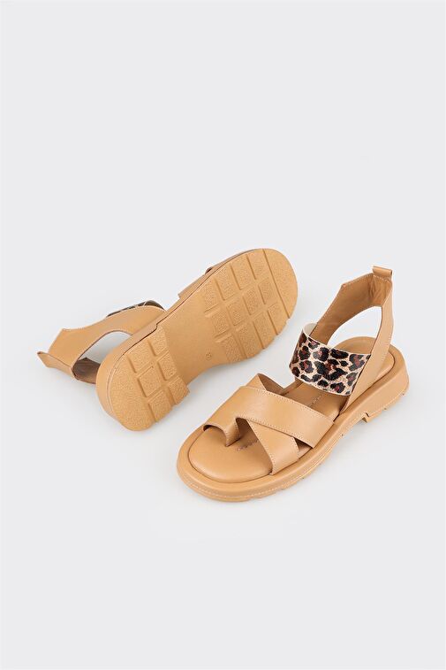 Naturel Deri Kadın Parmak Arası Sandalet - Görsel 4