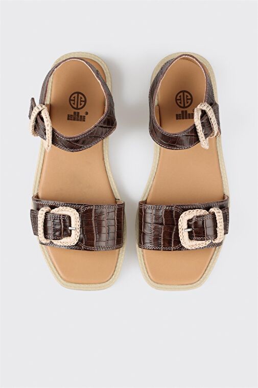 Kahve Deri Kadın Düz Sandalet - Görsel 5