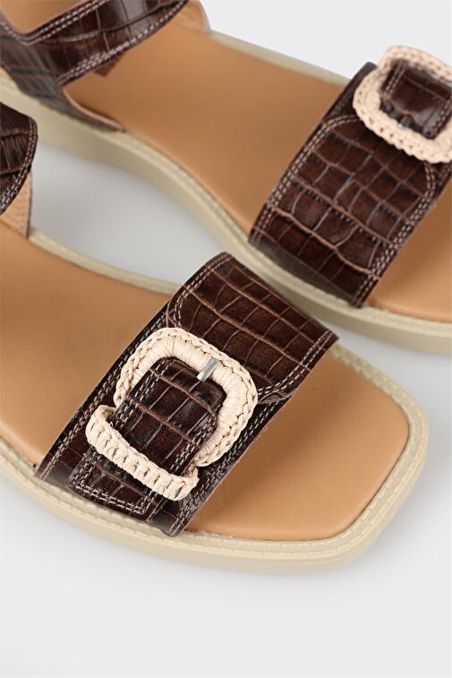 Kahve Deri Kadın Düz Sandalet - Görsel 6