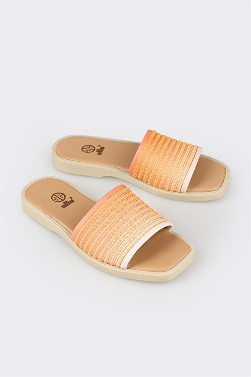 Naturel Deri Kadın Düz Terlik - Görsel 2