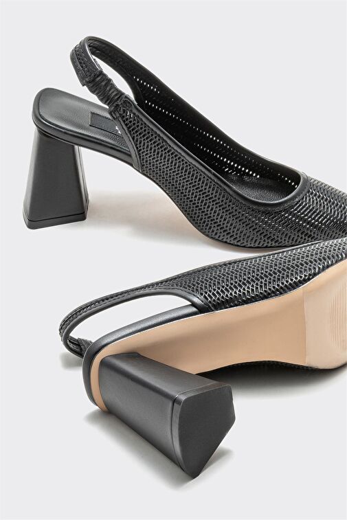 Siyah Deri Kadın Topuklu Ayakkabı - Görsel 5
