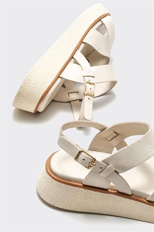 Bej Deri Kadın Spor Sandalet - Görsel 5