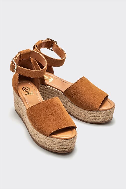 Taba Deri Kadın Dolgu Topuklu Sandalet - Görsel 3