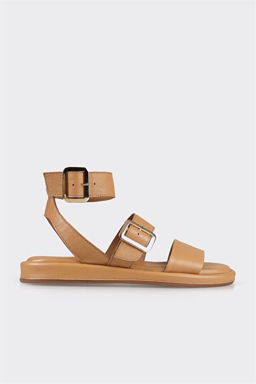 Naturel Deri Kadın Düz Sandalet - Görsel 2