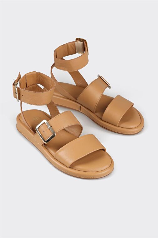 Naturel Deri Kadın Düz Sandalet - Görsel 3
