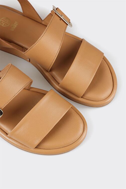 Naturel Deri Kadın Düz Sandalet - Görsel 5