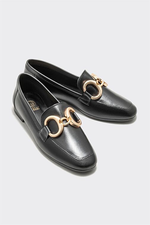 Siyah Deri Kadın Loafer - Görsel 3