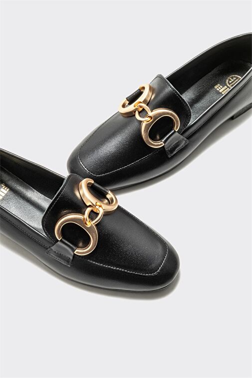 Siyah Deri Kadın Loafer - Görsel 4