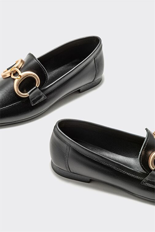 Siyah Deri Kadın Loafer - Görsel 5