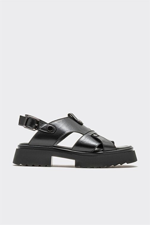 Siyah Deri Kadın Spor Sandalet - Görsel 2