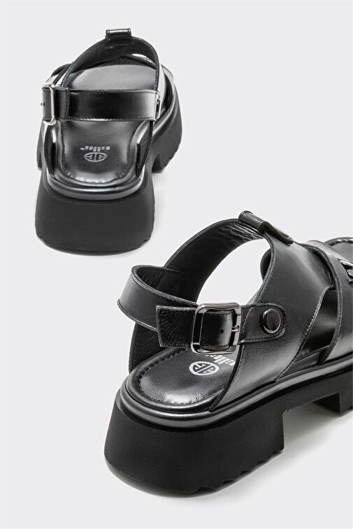 Siyah Deri Kadın Spor Sandalet - Görsel 6