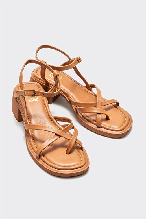 Taba Deri Kadın Topuklu Sandalet - Görsel 3