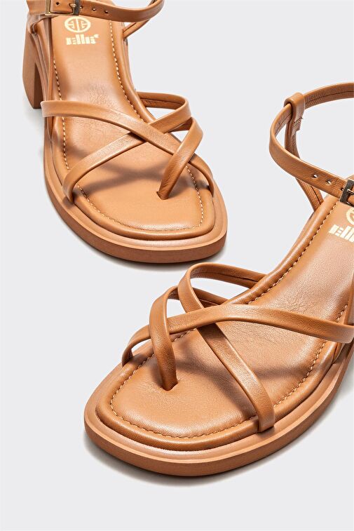 Taba Deri Kadın Topuklu Sandalet - Görsel 4