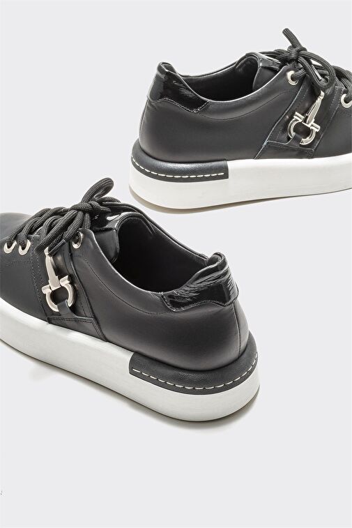 Siyah Deri Kadın Spor Ayakkabı - Görsel 5