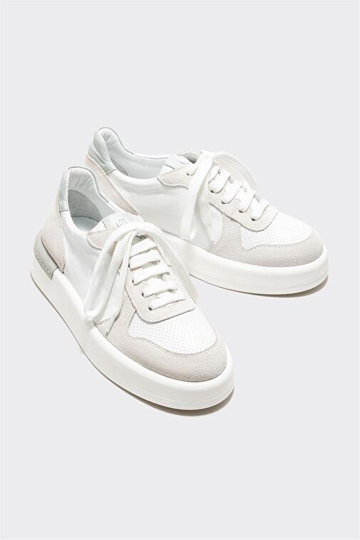 Beyaz Deri Kadın Spor Ayakkabı - Görsel 3