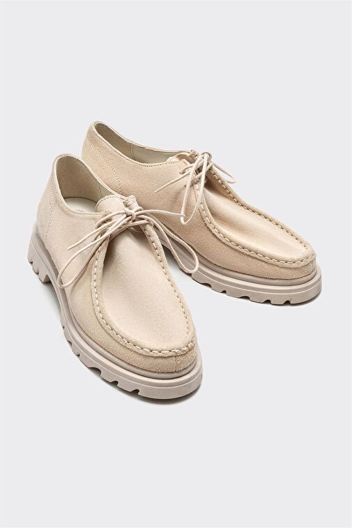 Ekru Deri Kadın Günlük Ayakkabı - Görsel 3