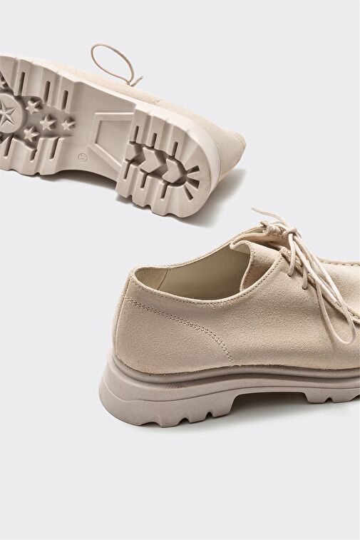 Ekru Deri Kadın Günlük Ayakkabı - Görsel 5