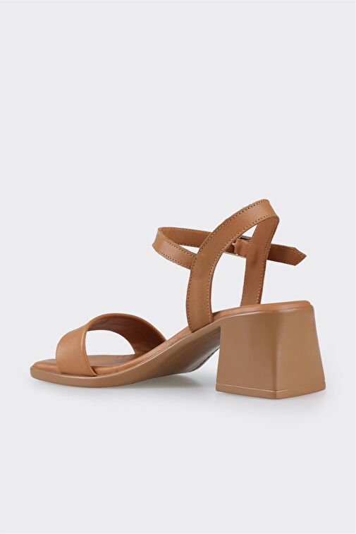 Taba Deri Kadın Topuklu Sandalet - Görsel 5