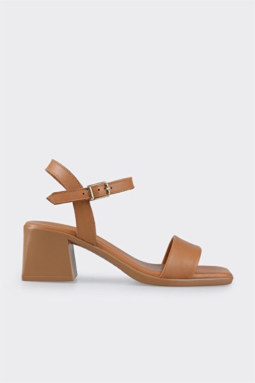 Taba Deri Kadın Topuklu Sandalet - Görsel 3