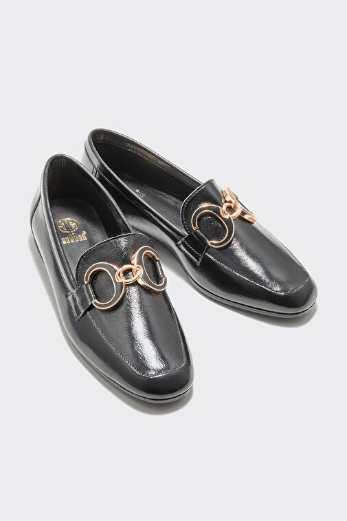 Siyah Deri Kadın Loafer - Görsel 3