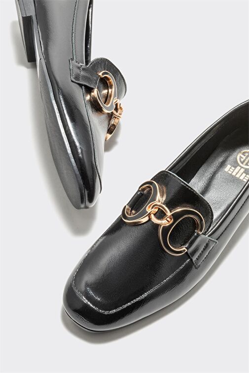 Siyah Deri Kadın Loafer - Görsel 4