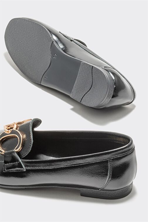 Siyah Deri Kadın Loafer - Görsel 5