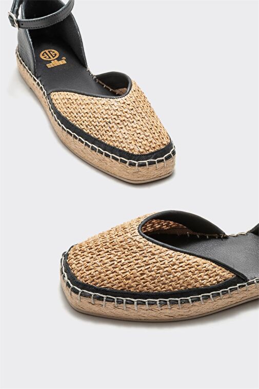 Siyah Deri Kadın Espadril - Görsel 4