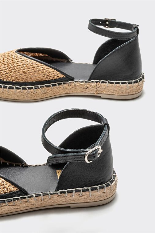 Siyah Deri Kadın Espadril - Görsel 5