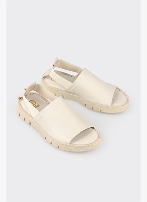 Elle Ekru Kadın Deri Sandalet DAGANA - Görsel 2