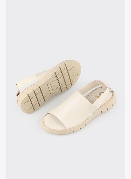 Elle Ekru Kadın Deri Sandalet DAGANA - Görsel 5