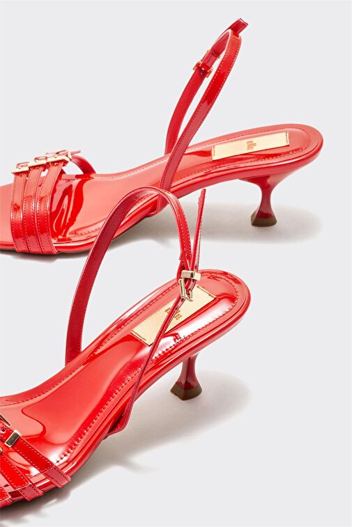 Kırmızı Kadın Topuklu Sandalet - Görsel 5