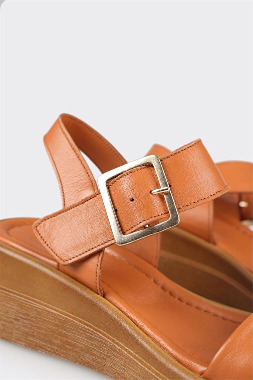 Taba Deri Kadın Dolgu Topuk Sandalet - Görsel 6